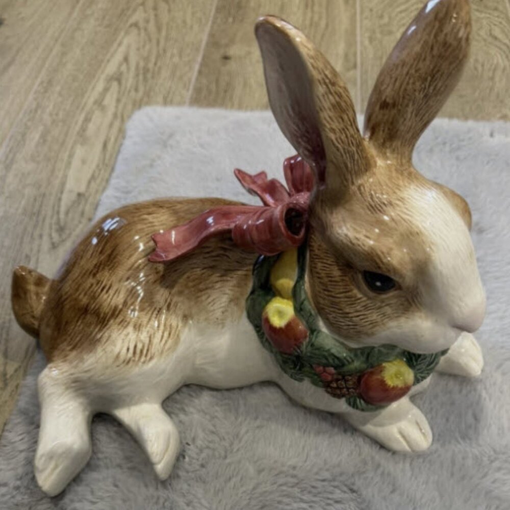 Fitz & Floyd Woodland Santa Bunny/Spring Resting Rabbit Figurine, Easter